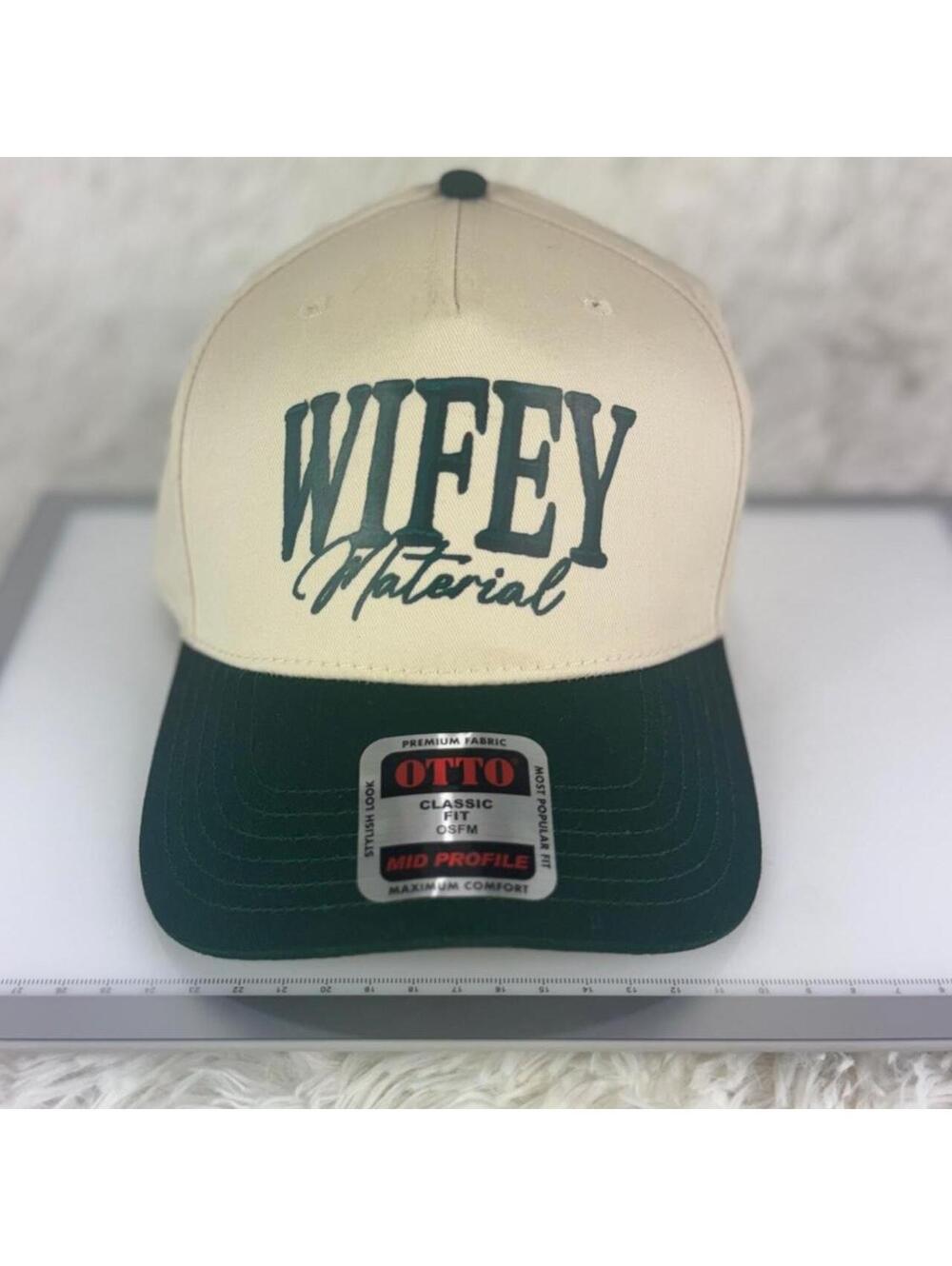 Wifey Material Cream & Green Otto Mid Profile Baseball Hat Cap OSFM NWT